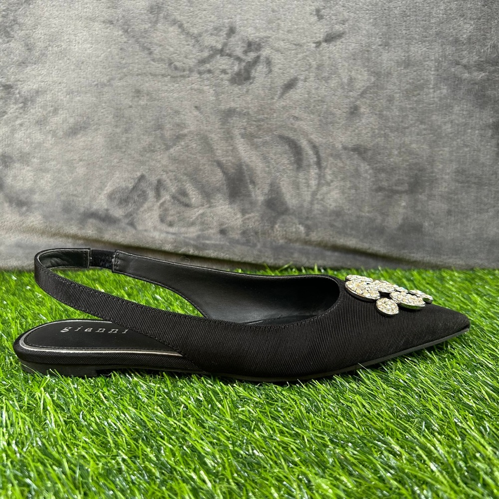 Gianni Bini Slingback Flats Rhinestone Embellished Pointed Toe Black Womens 7 M